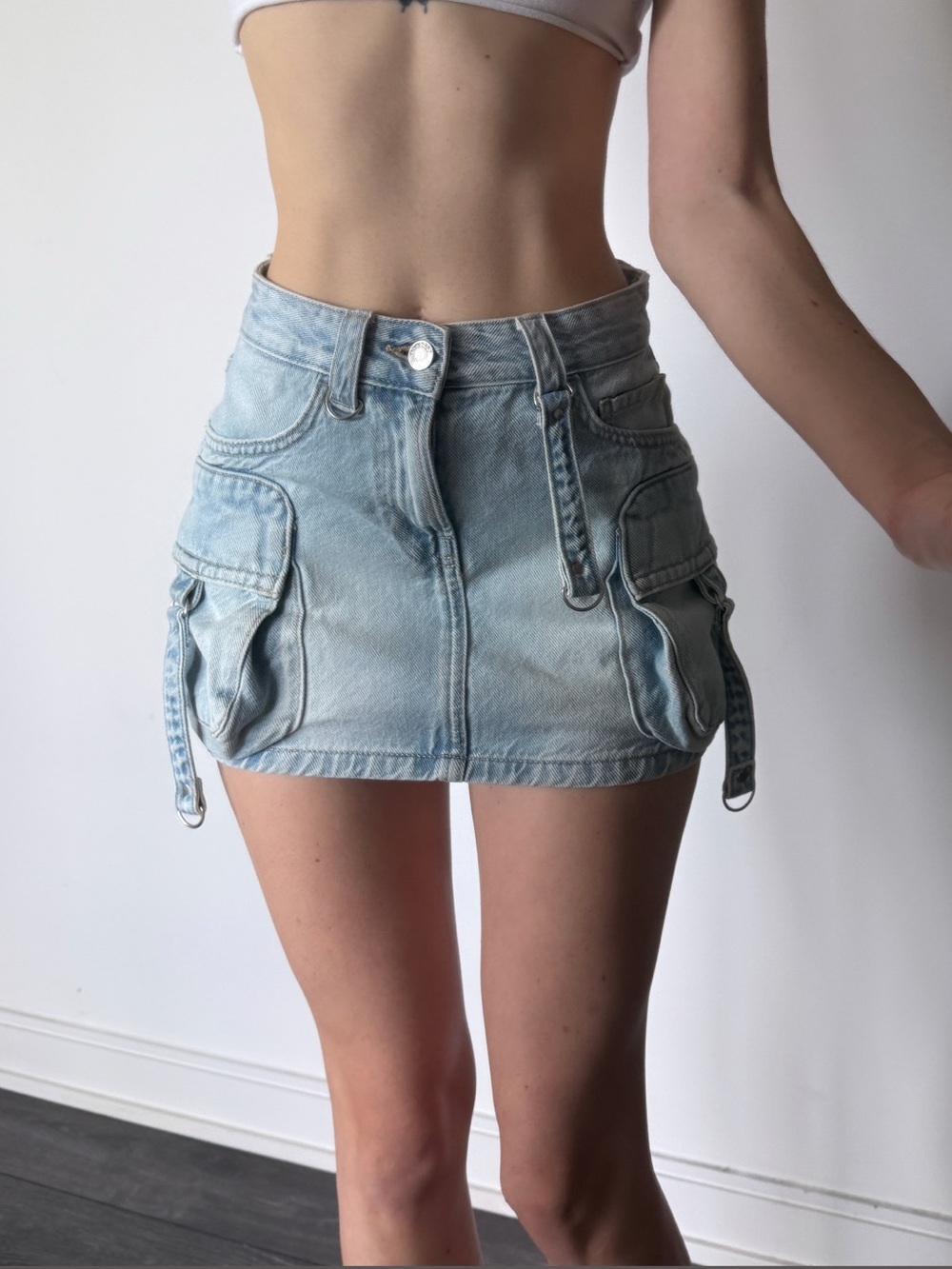 Bershka lightwash Jean cargo skirt